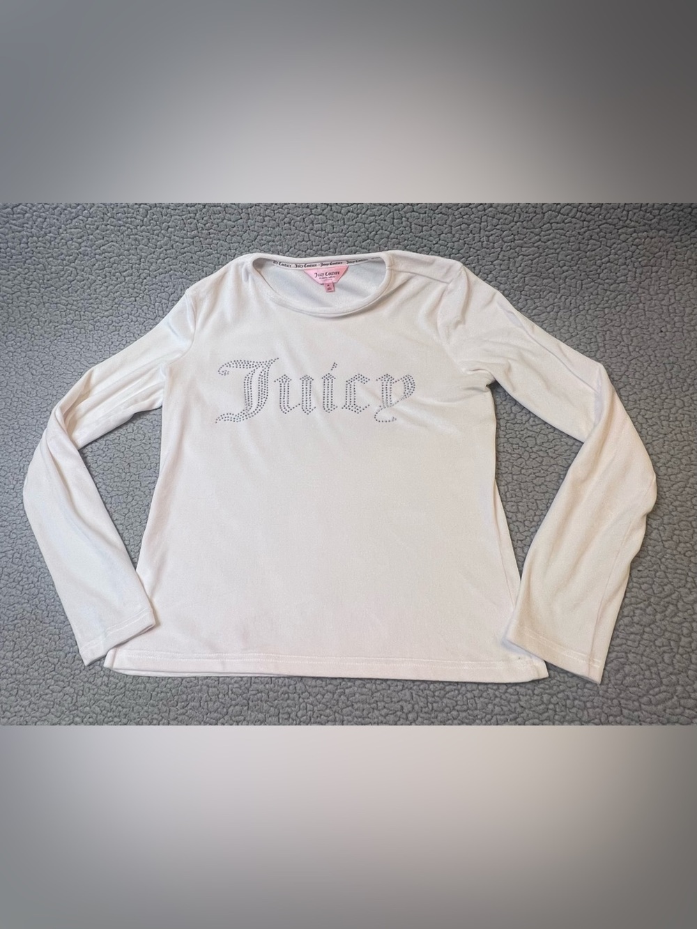 Y2K Juicy Couture Girls Velour Long Sleeve Blouse Size Medium Off White